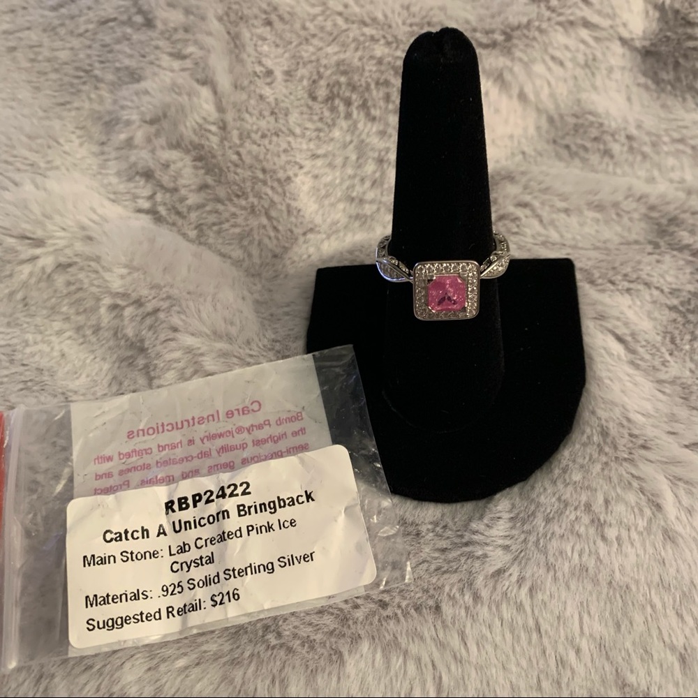 Unicorn pink ice crystal on sterling silver ring! Size 10